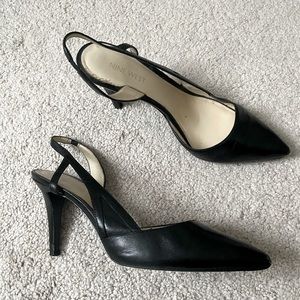 Nine West black leather slingback heels